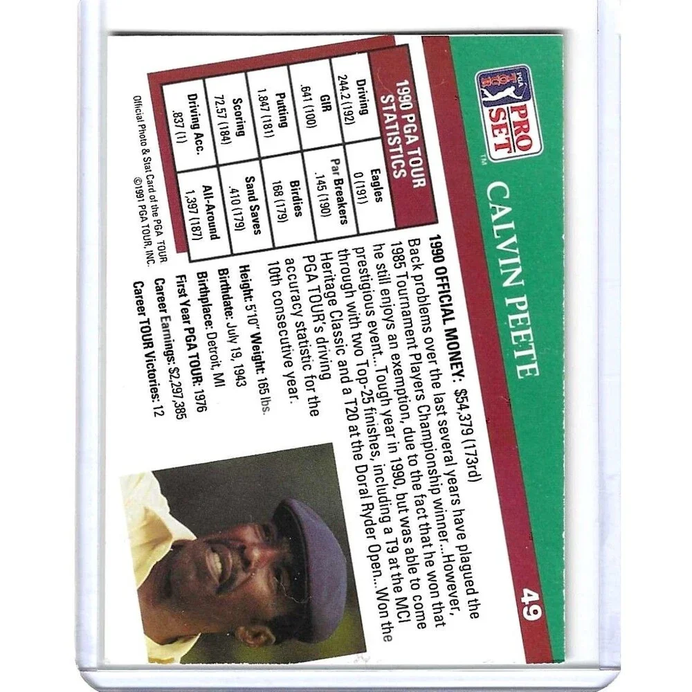 1991 PGA Golf Trading Card #49 Calvin Peete Signed Vintage Collectible